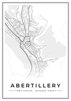 Street map poster of Abertillery town centre, Blaenau Gwent