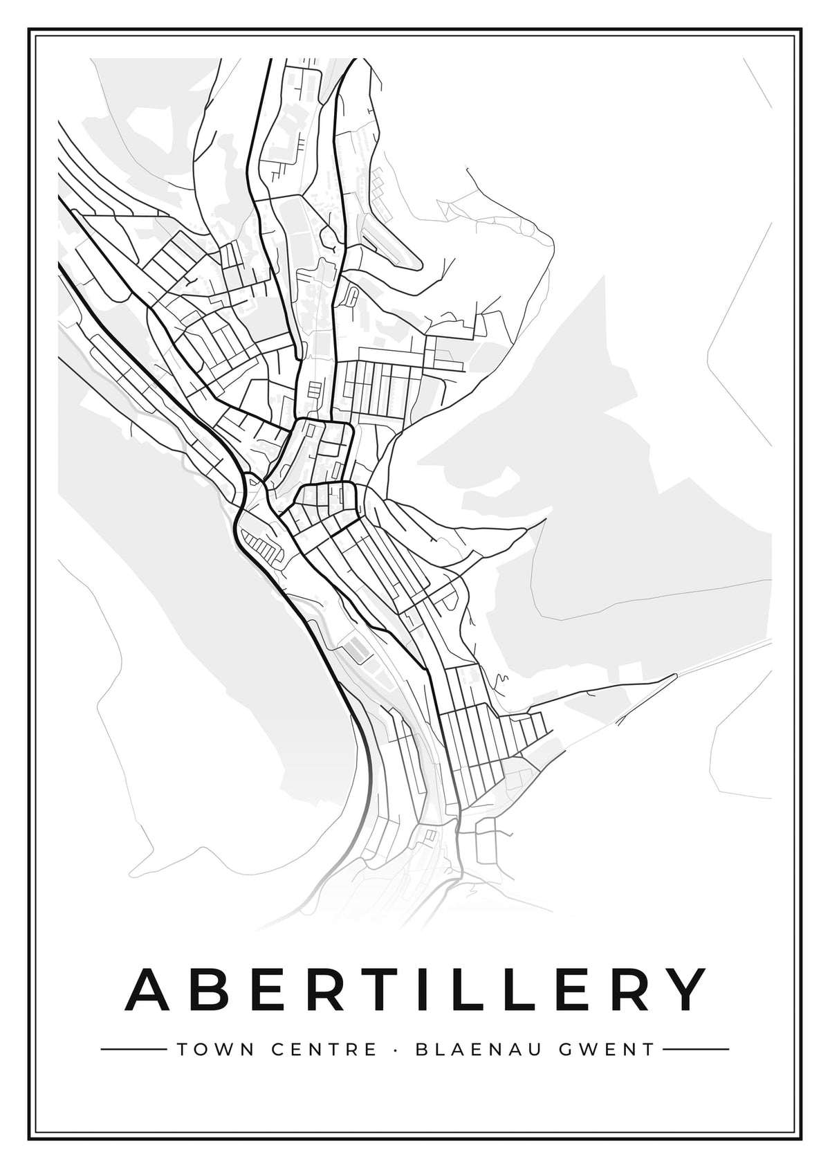 Street map poster of Abertillery town centre, Blaenau Gwent