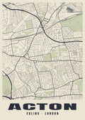 Heritage street map poster of Acton, Ealing, London