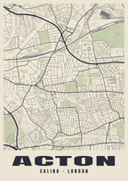 Heritage street map poster of Acton, Ealing, London