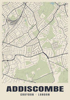 Heritage street map poster of Addiscombe, Croydon, London