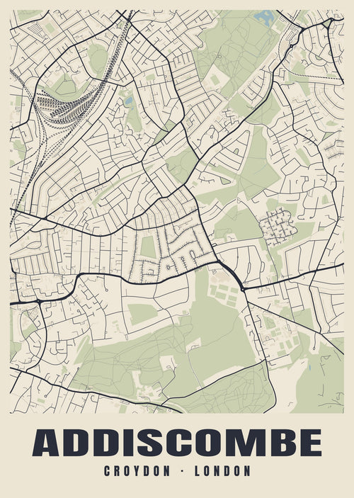Heritage street map poster of Addiscombe, Croydon, London