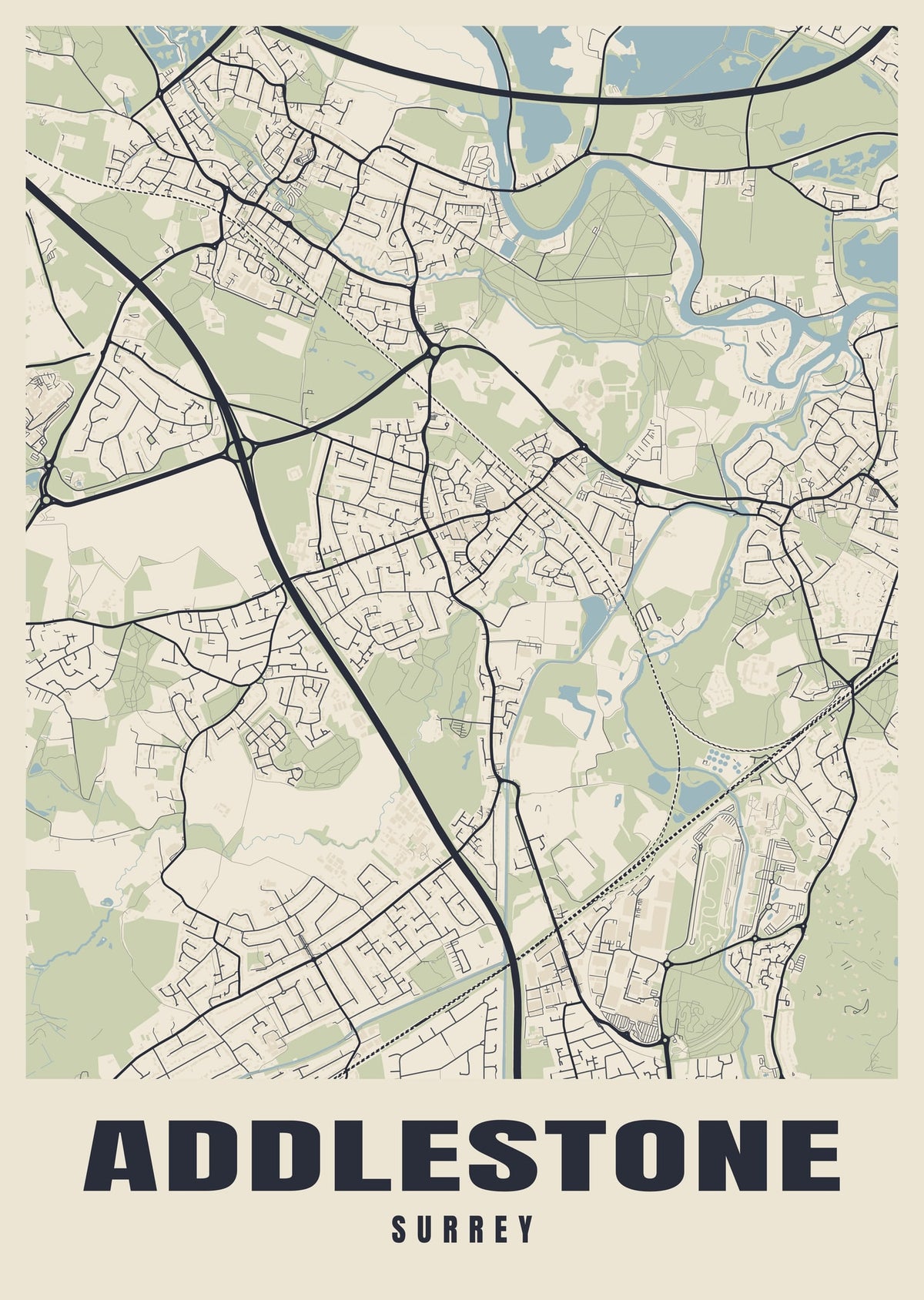 Street map poster of Addlestone, Surrey