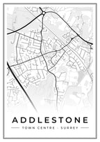 Street map poster of Addlestone town centre, Surrey
