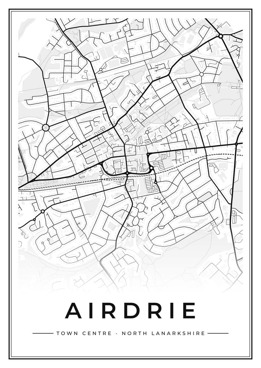 Street map poster of Airdrie town centre, North Lanarkshire