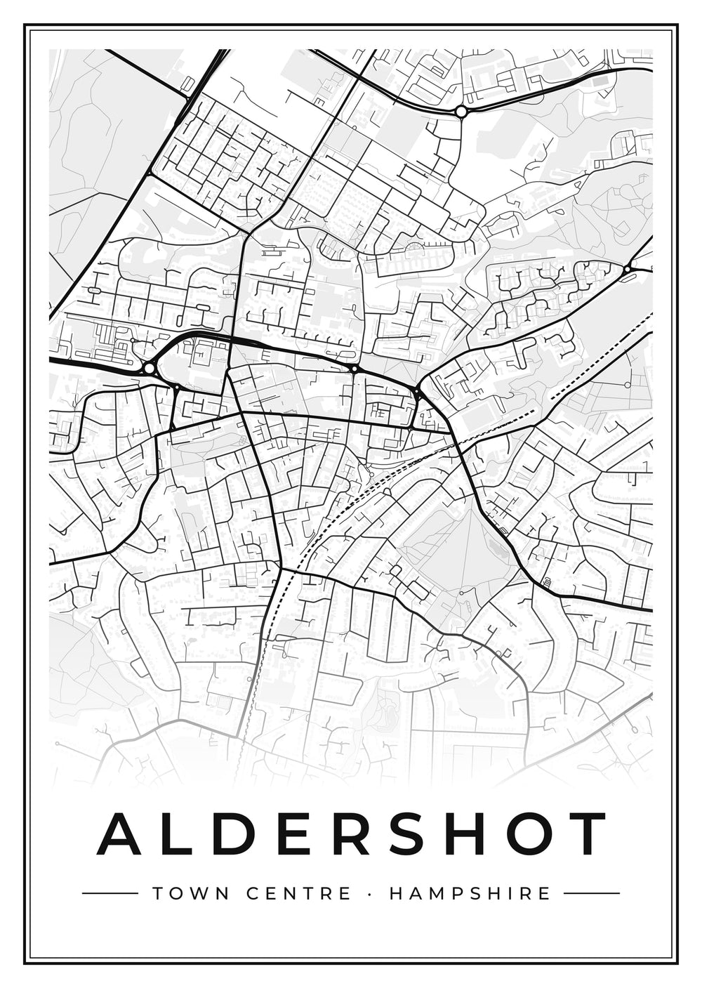 Aldershot Town Centre Street Map Poster