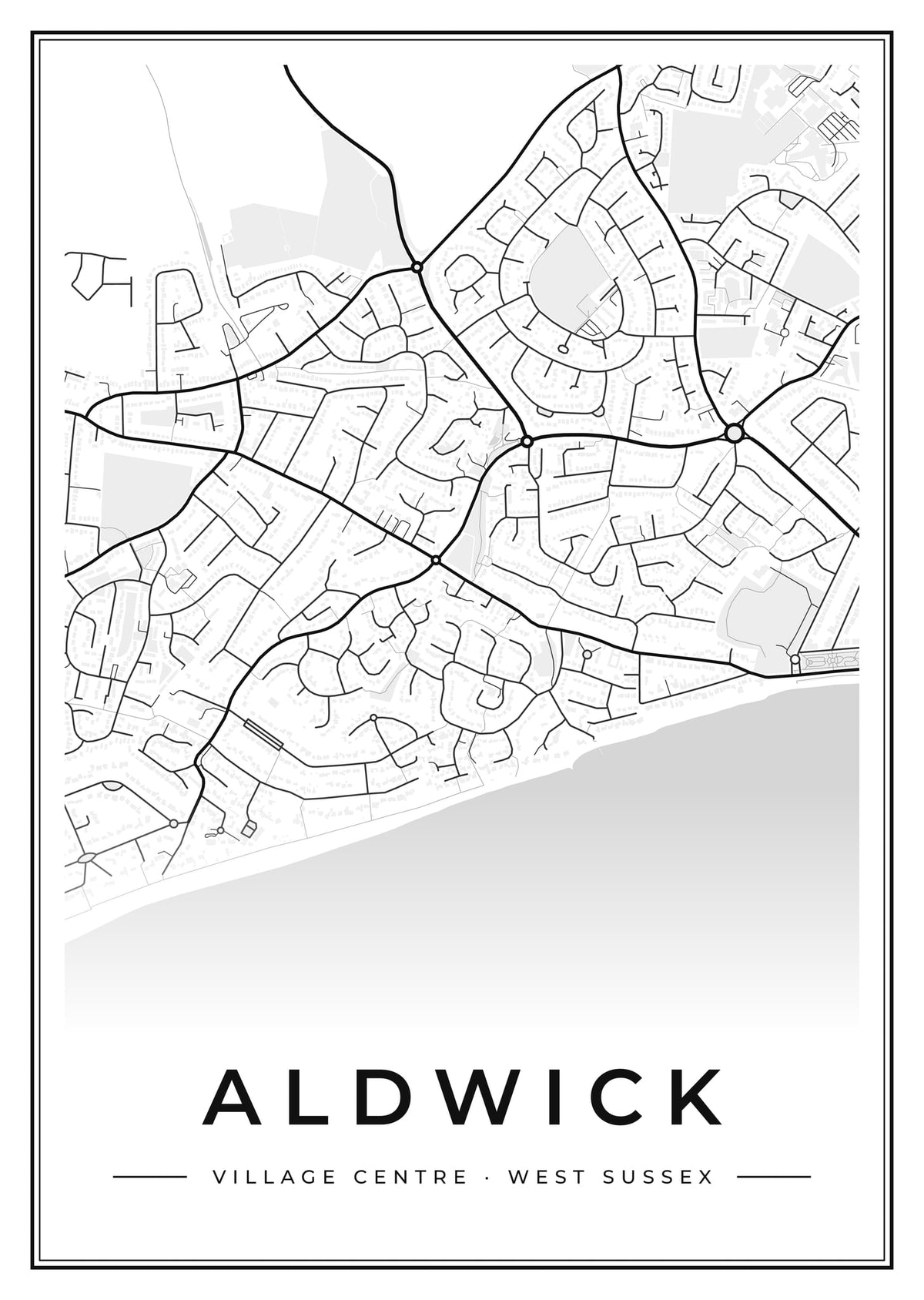 Street map poster of Aldwick village centre, West Sussex