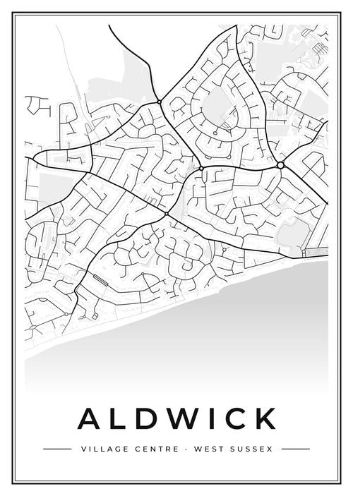 Street map poster of Aldwick village centre, West Sussex
