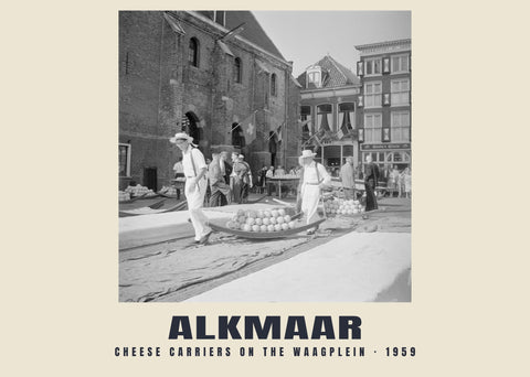 Cheese carriers on the Waagplein, Alkmaar — 1959