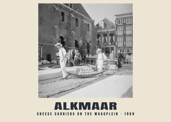 Cheese carriers on the Waagplein, Alkmaar — 1959