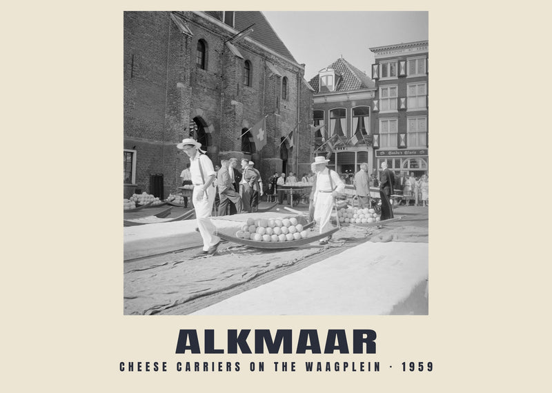 Cheese carriers on the Waagplein, Alkmaar — 1959