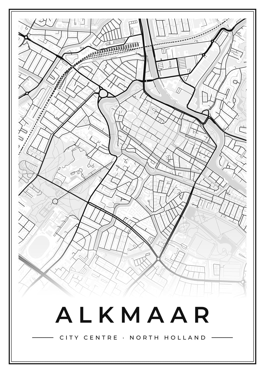 Street map poster of Alkmaar city centre, North Holland