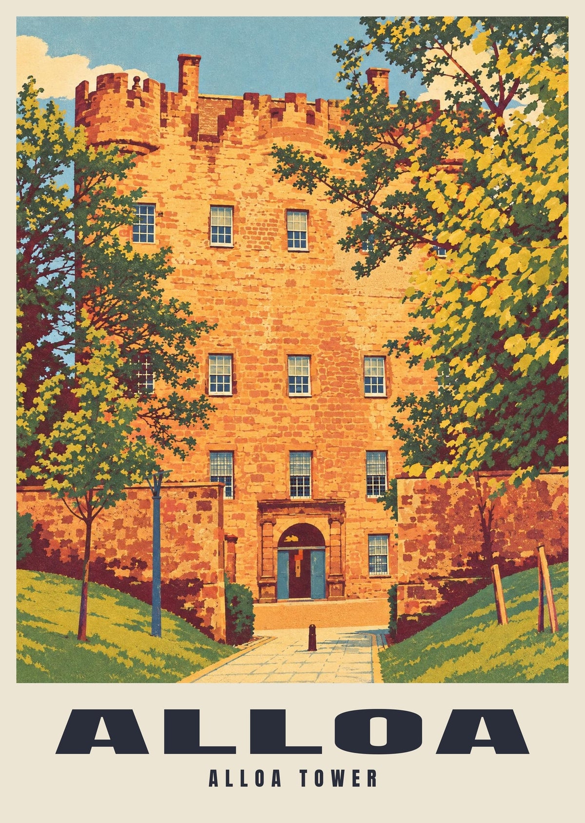Alloa Tower poster, Retro Railway style