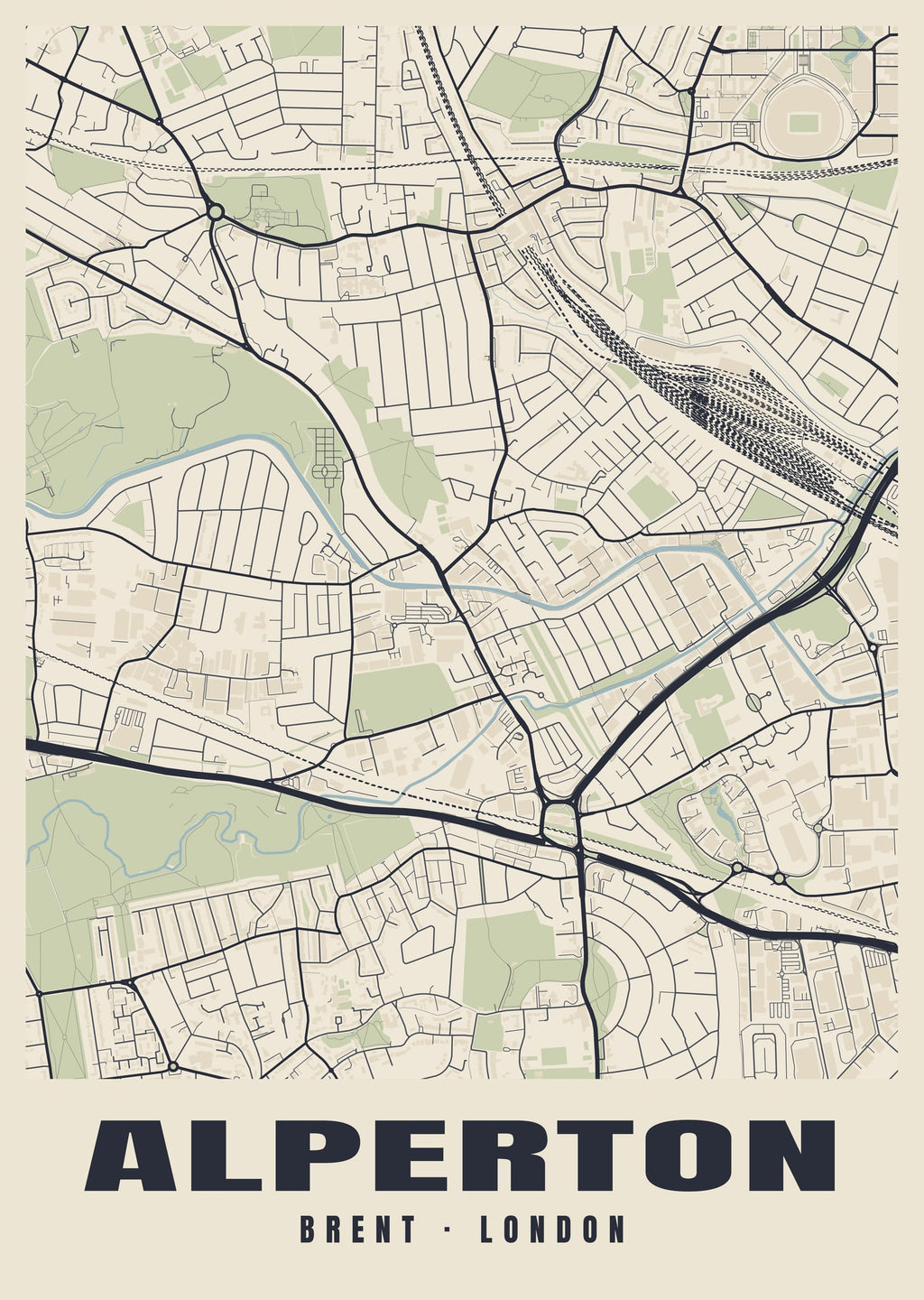 Heritage street map poster of Alperton, Brent, London