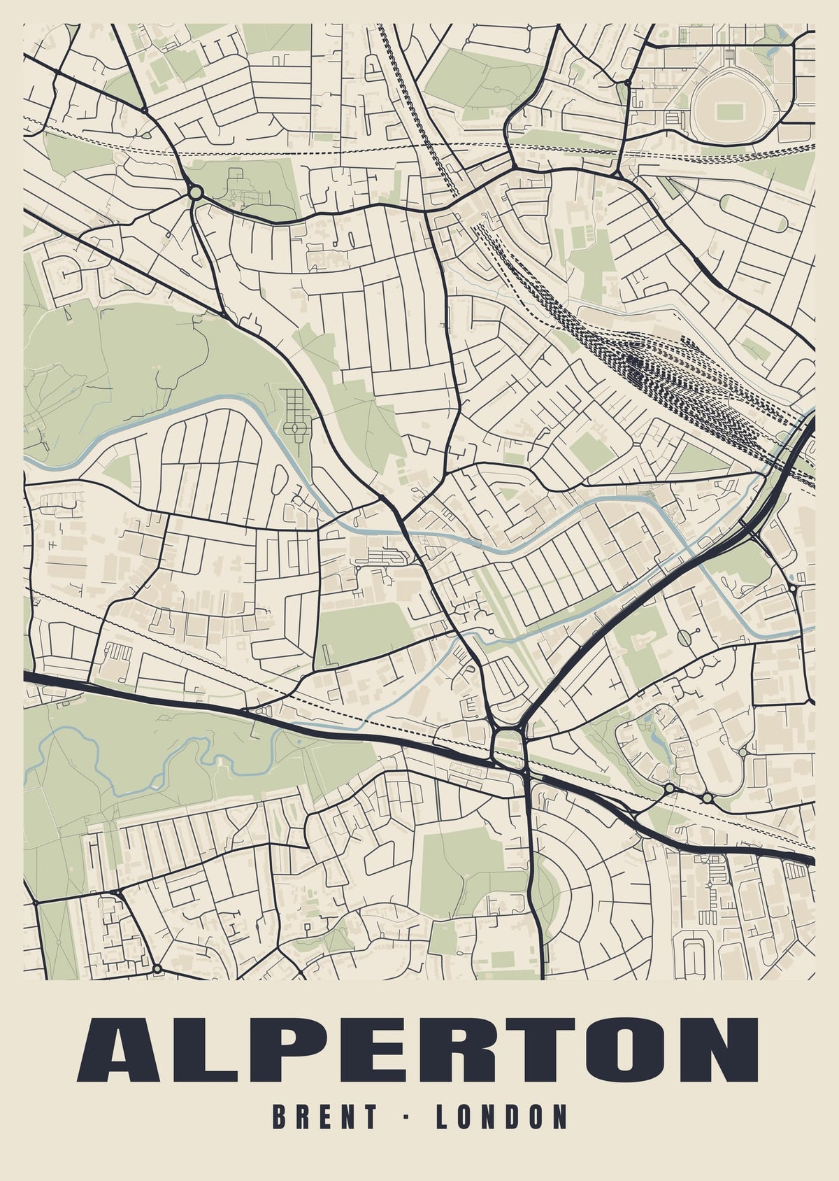 Heritage street map poster of Alperton, Brent, London