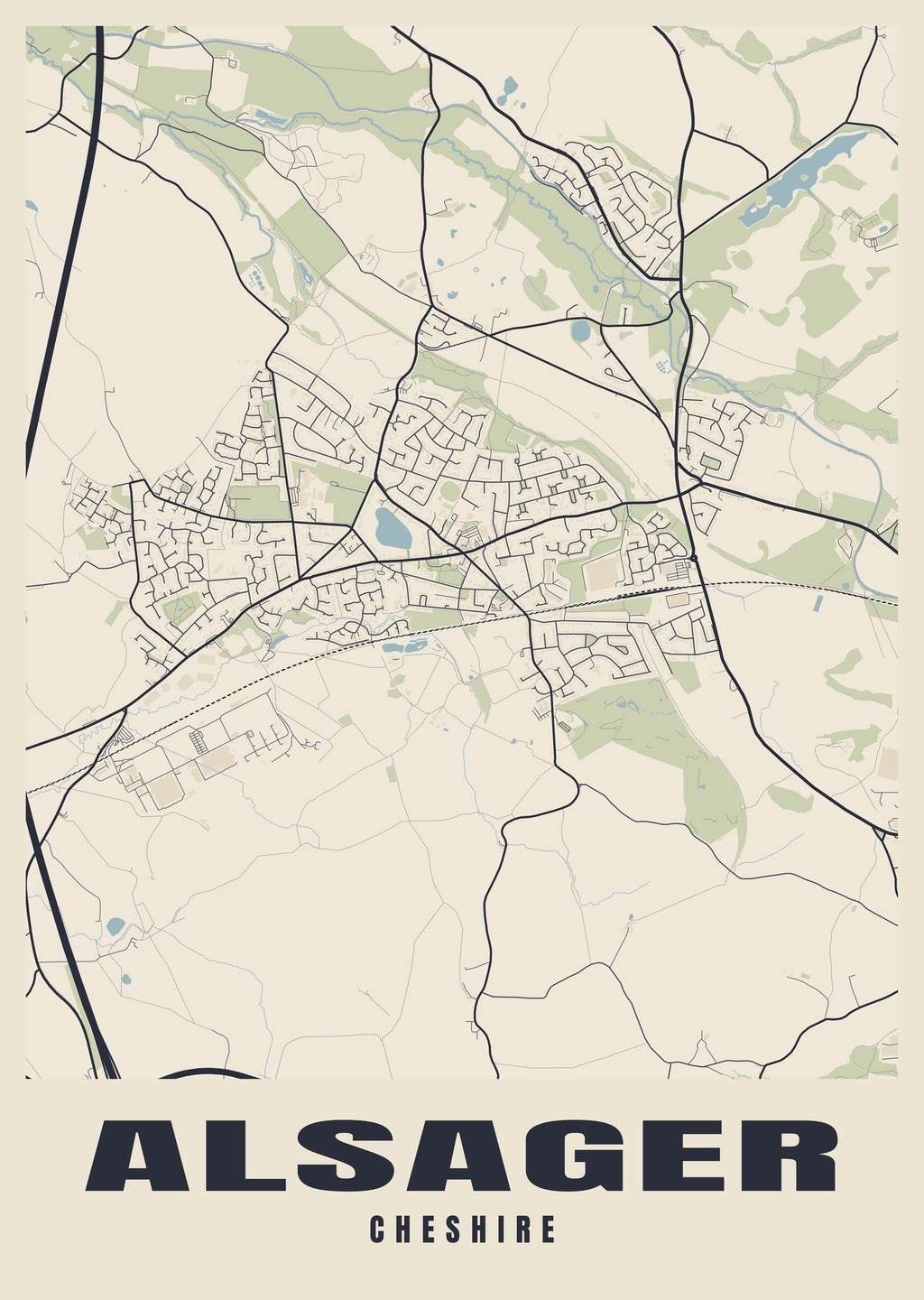 Street map poster of Alsager, Cheshire