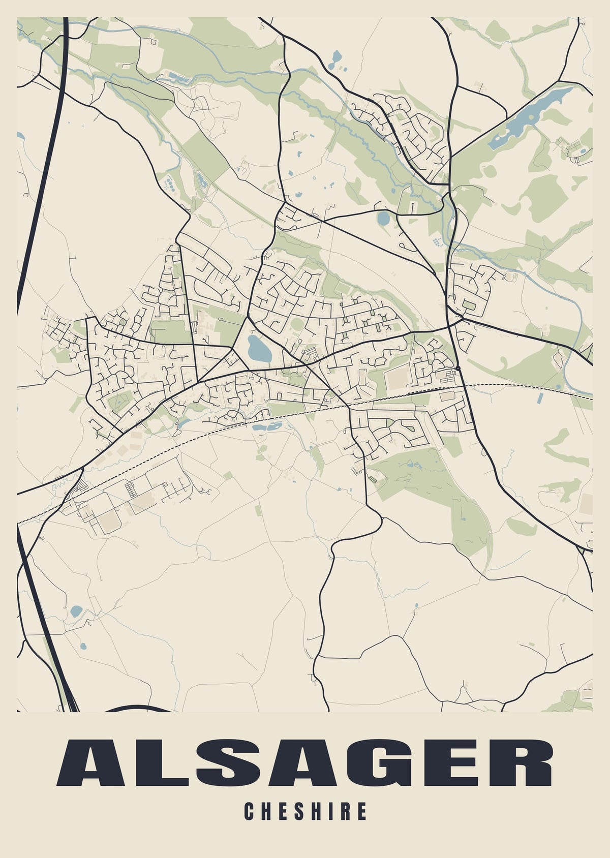 Street map poster of Alsager, Cheshire
