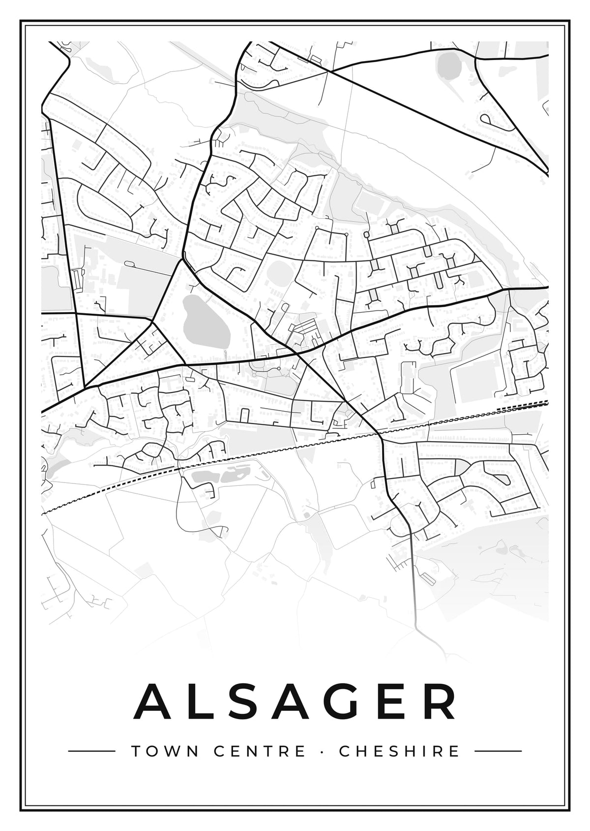 Street map poster of Alsager town centre, Cheshire