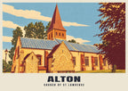 Church of St Lawrence, Alton poster, Retro Railway style