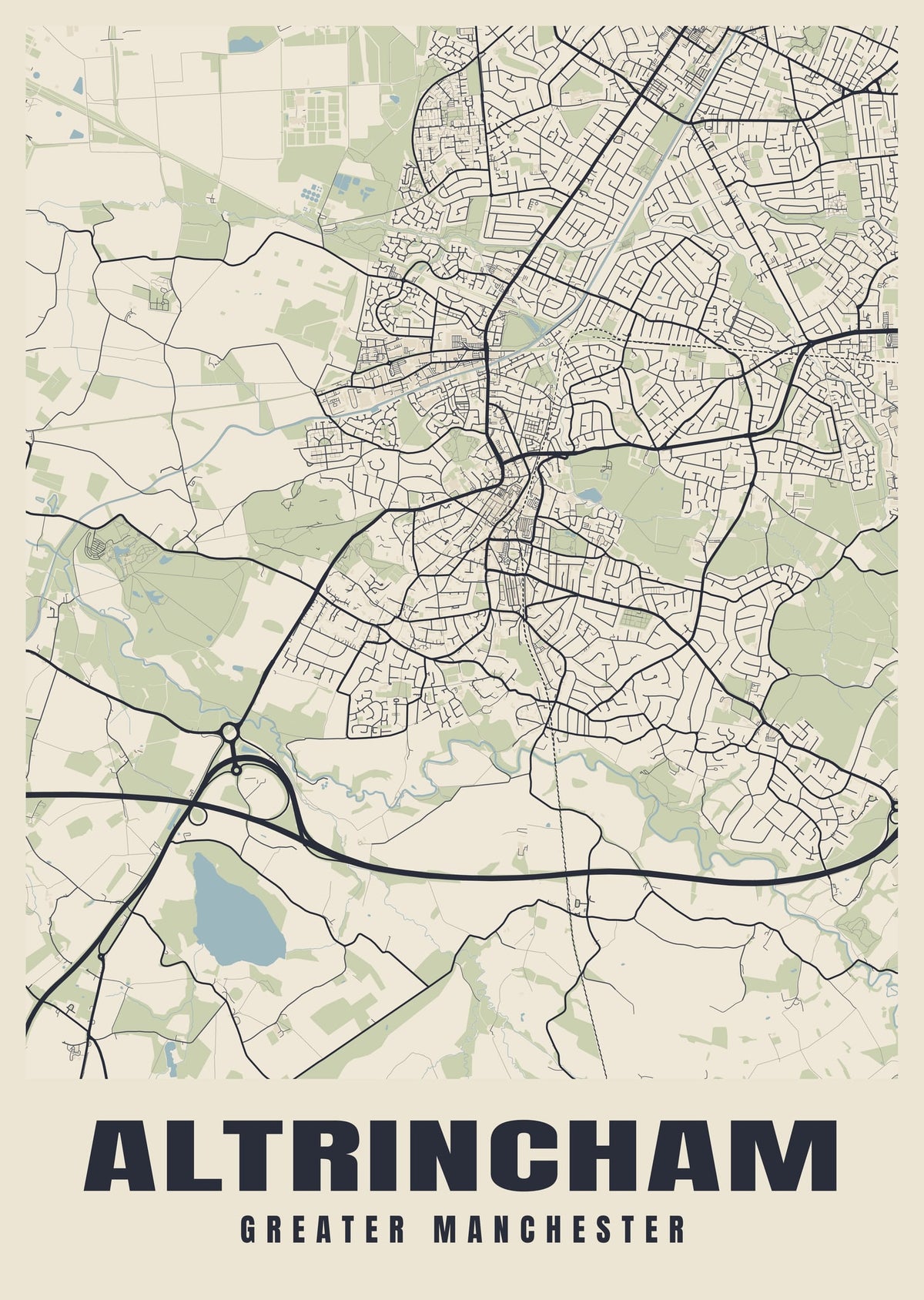 Street map poster of Altrincham, Greater Manchester