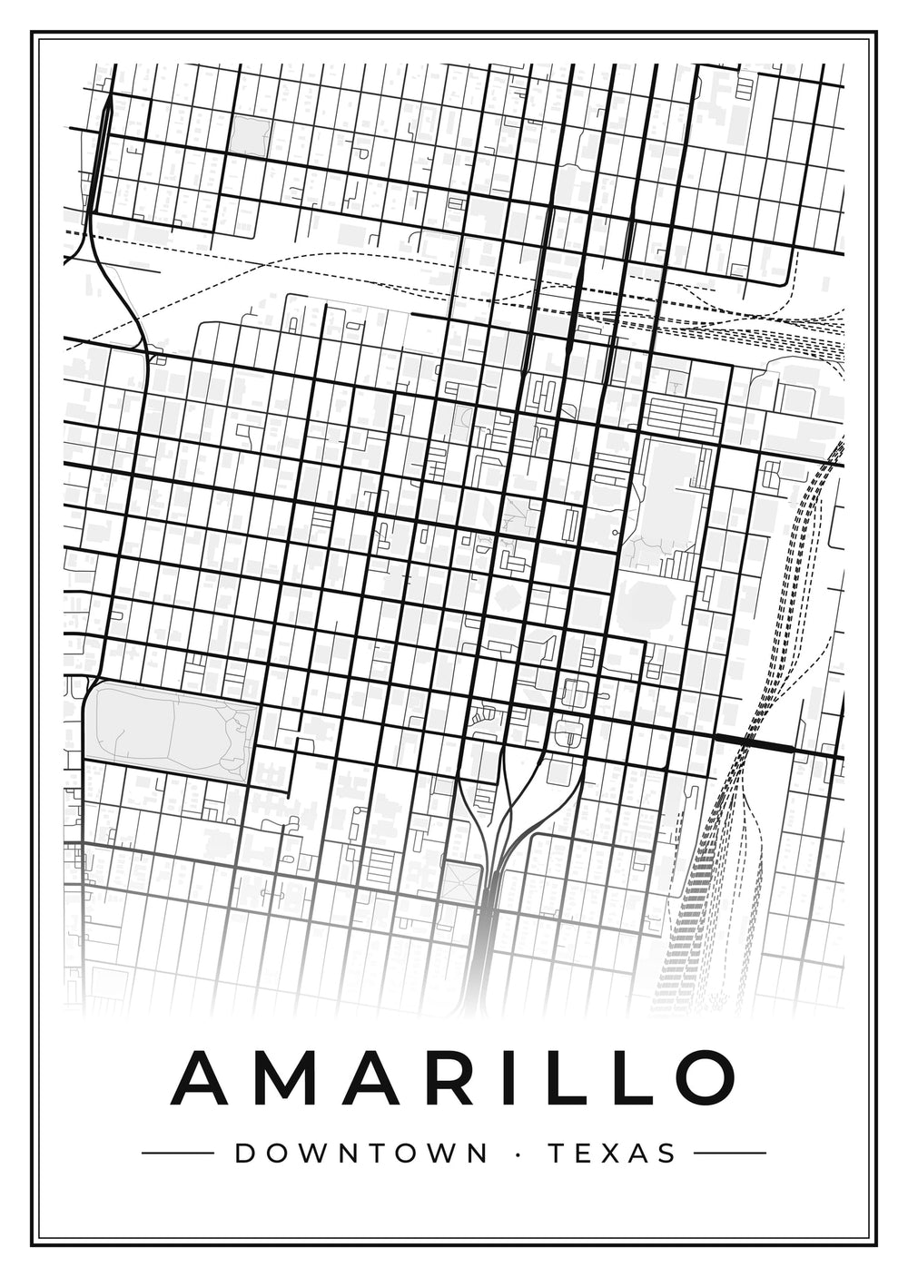 Amarillo Downtown Street Map Poster