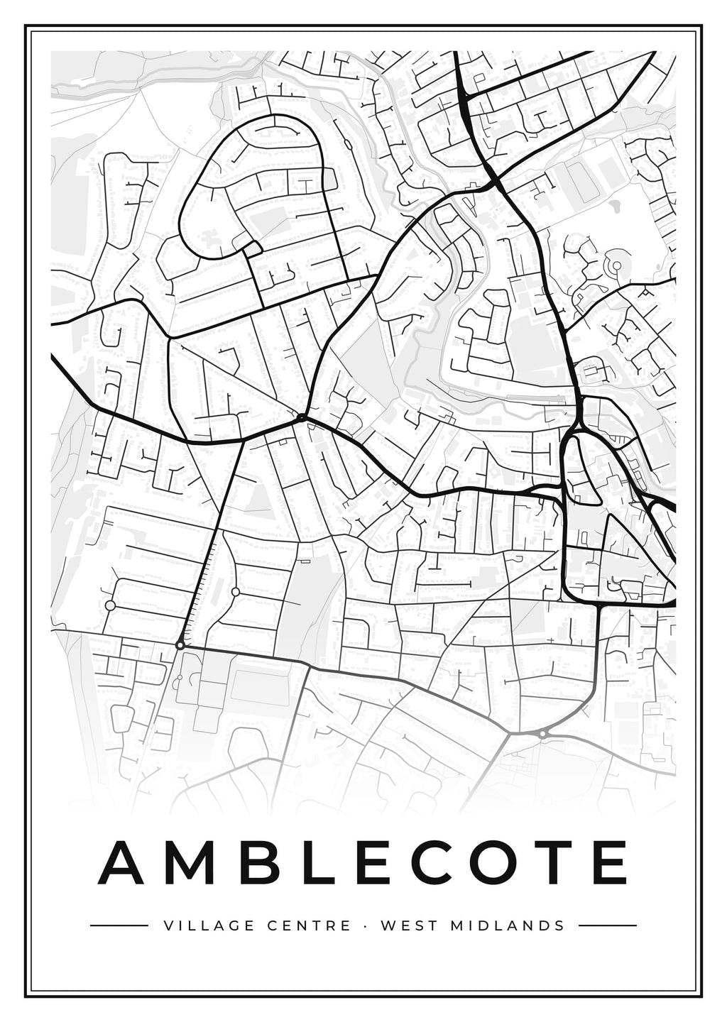 Street map poster of Amblecote village centre, West Midlands