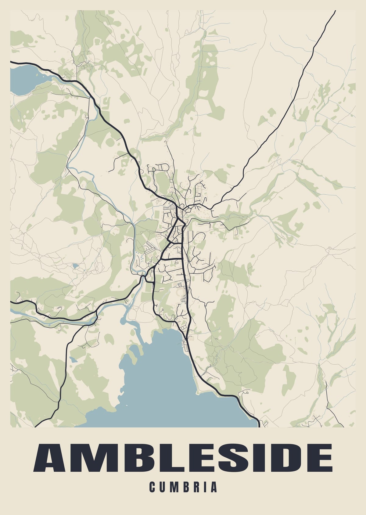 Street map poster of Ambleside, Cumbria