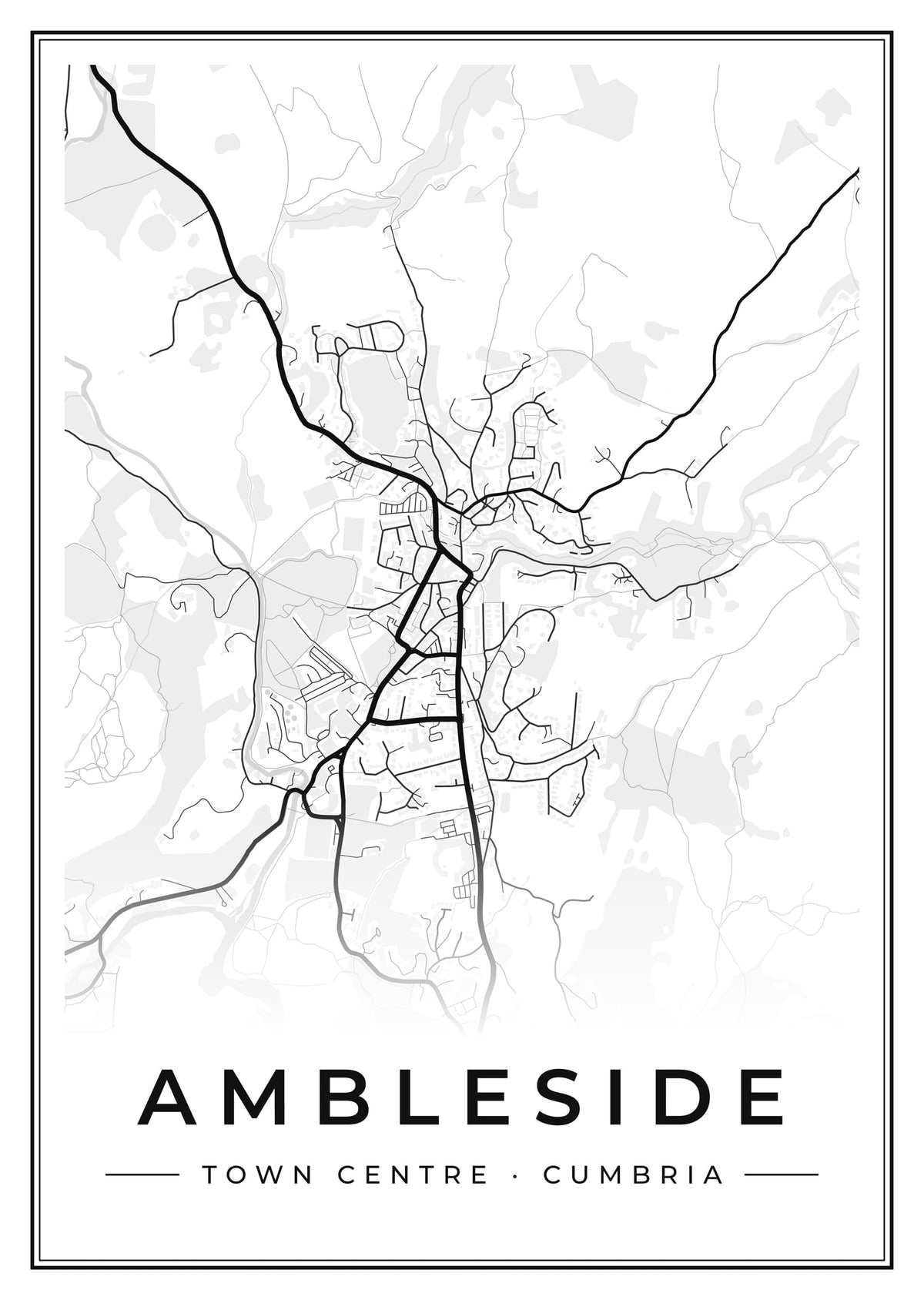 Street map poster of Ambleside town centre, Cumbria