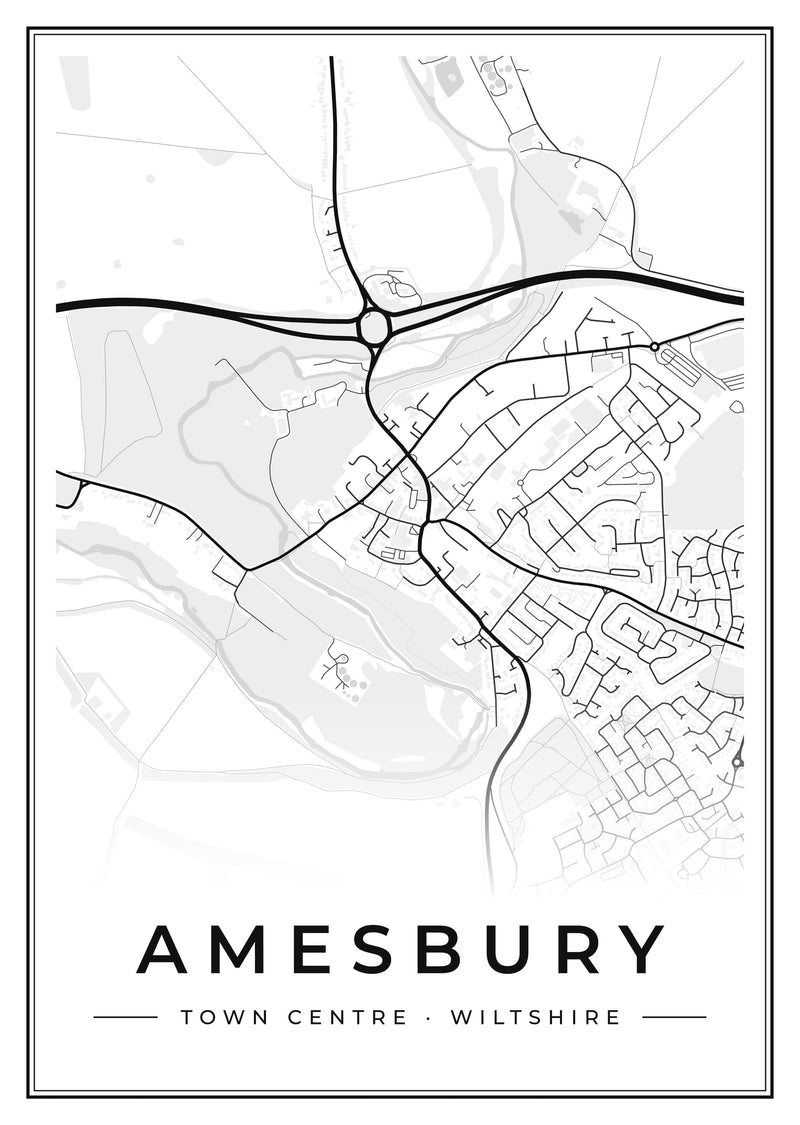 Amesbury Town Centre Street Map Poster