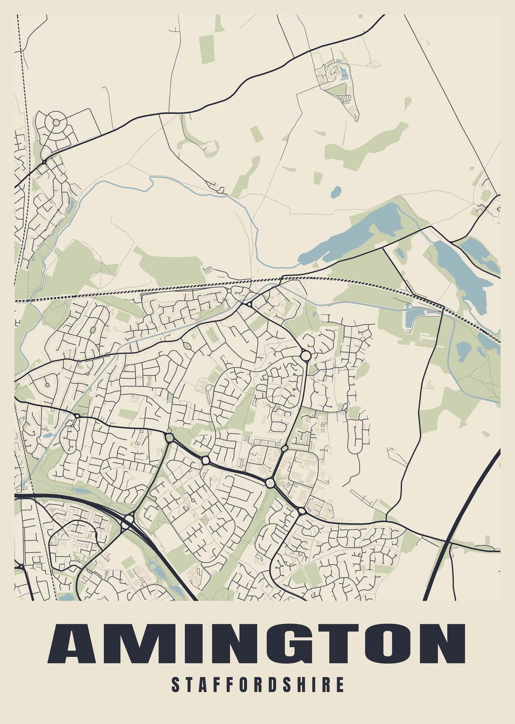 Street map poster of Amington, Staffordshire
