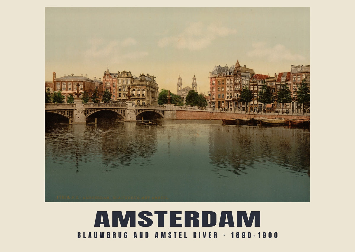 Blauwbrug and Amstel River, Amsterdam, 1890–1900 heritage photograph