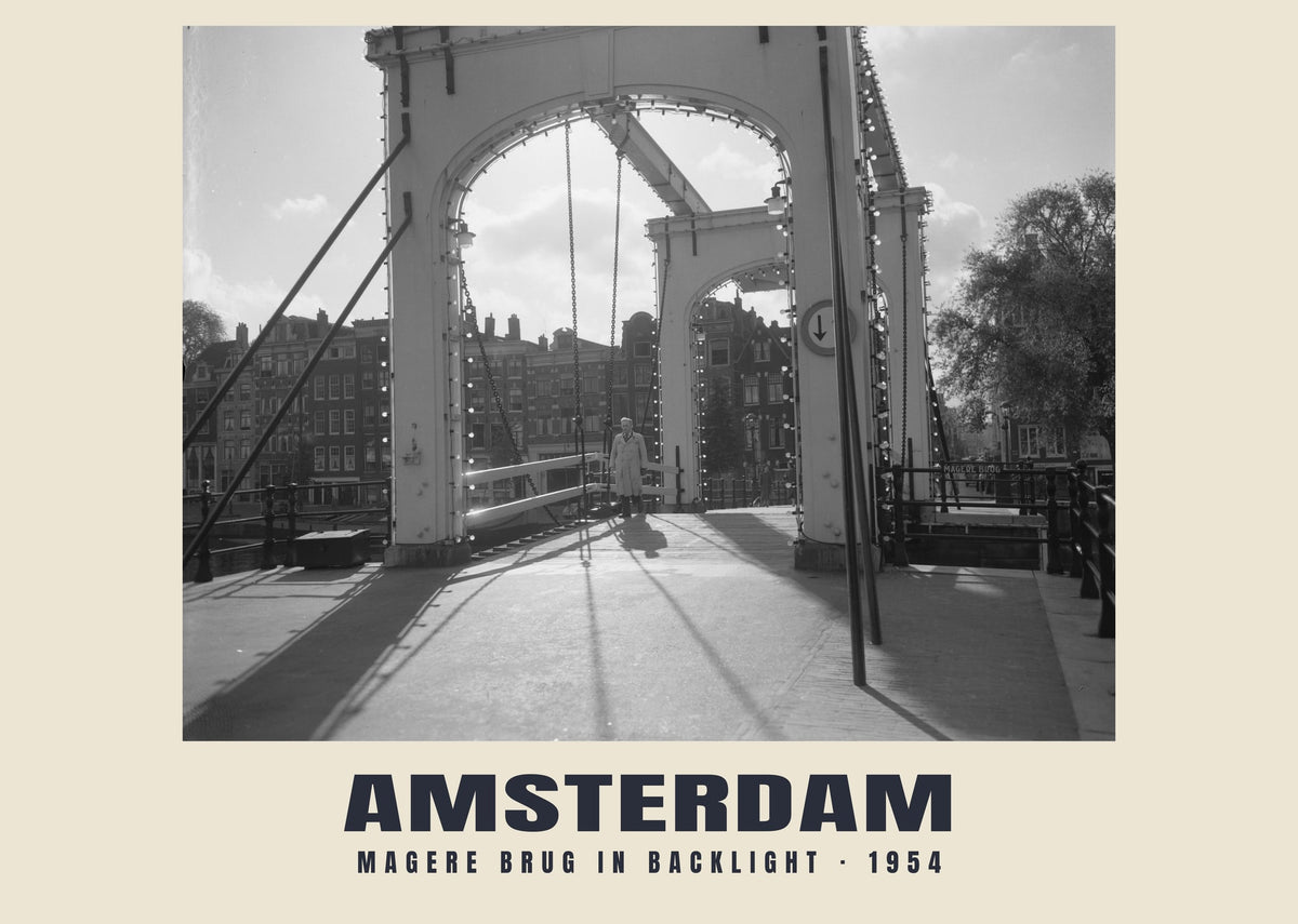 Magere Brug in Backlight, Amsterdam, 1954 heritage photograph