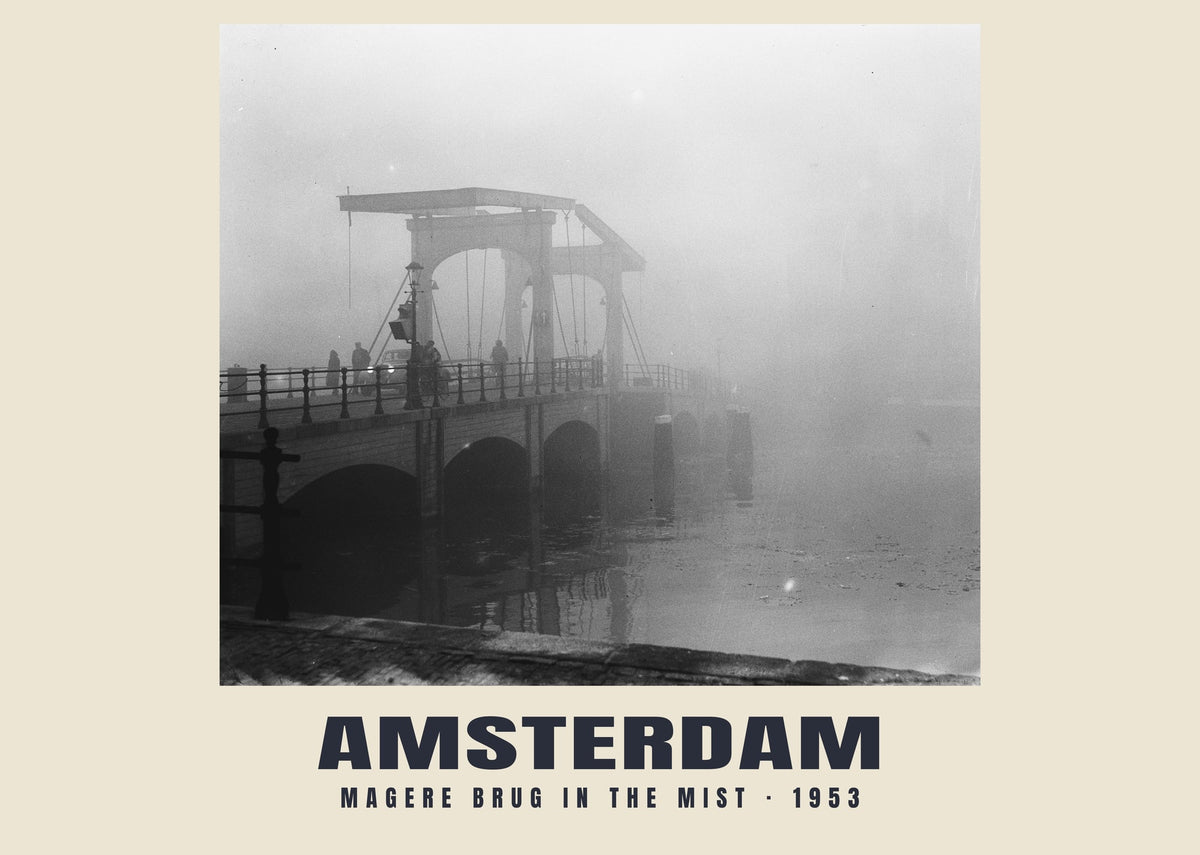 Magere Brug in the Mist, Amsterdam, 1953 heritage photograph