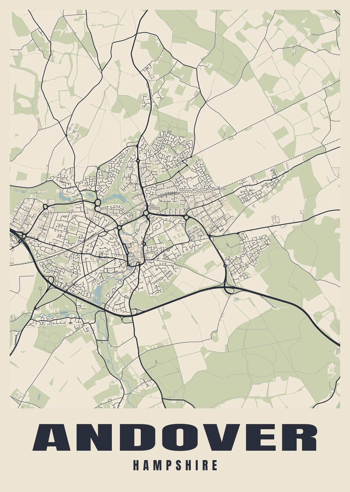 Street map poster of Andover, Hampshire
