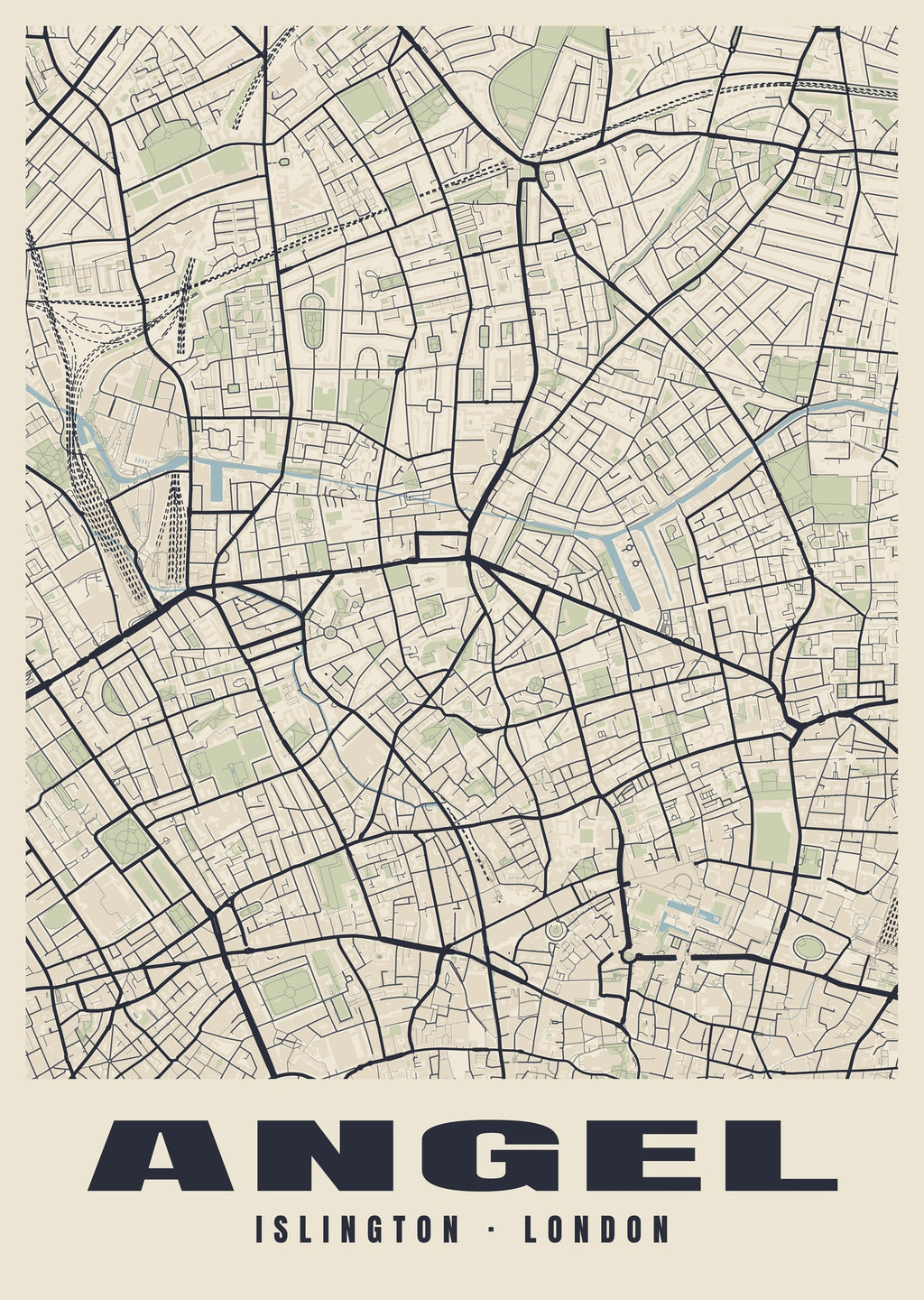 Heritage street map poster of Angel, Islington, London