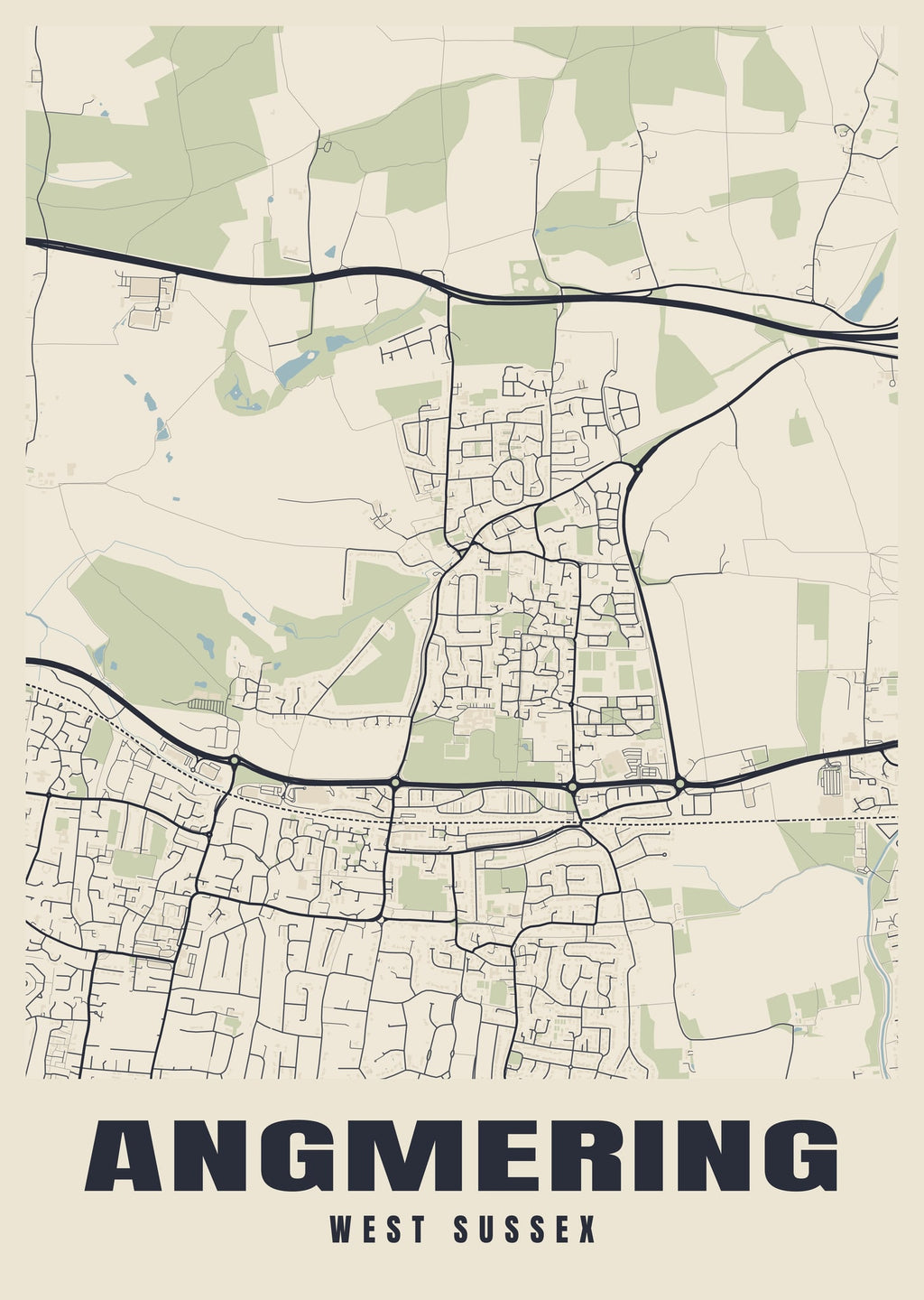 Street map poster of Angmering, West Sussex