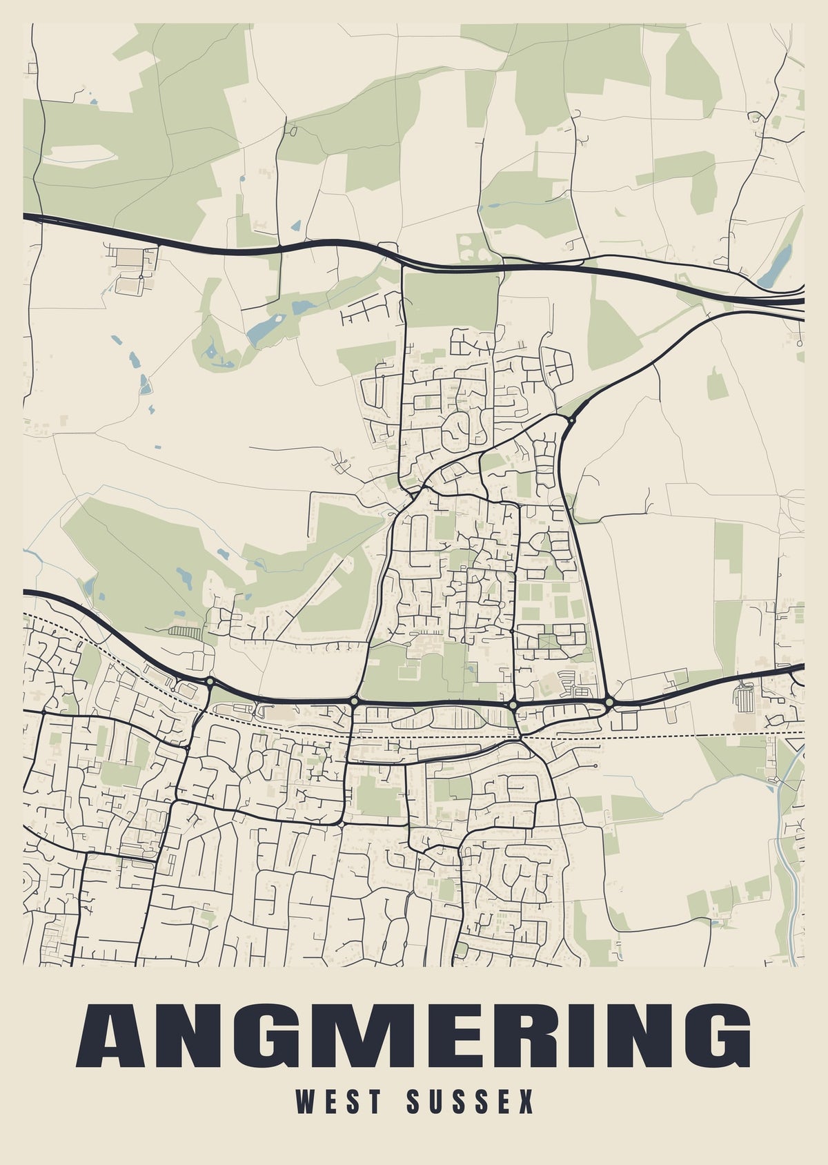 Street map poster of Angmering, West Sussex