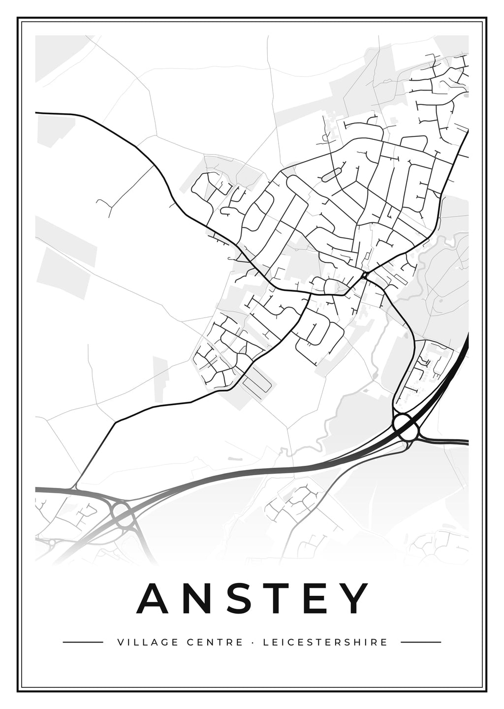 Street map poster of Anstey village centre, Leicestershire