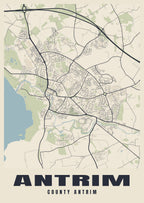 Street map poster of Antrim, County Antrim