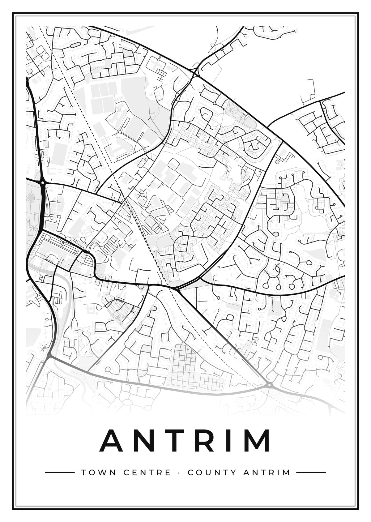 Street map poster of Antrim town centre, County Antrim