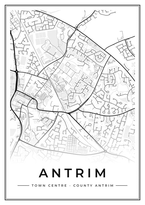 Street map poster of Antrim town centre, County Antrim