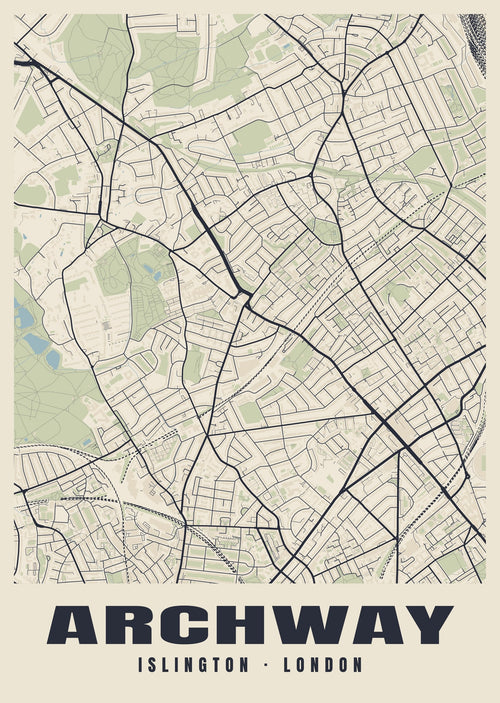 Heritage street map poster of Archway, Islington, London