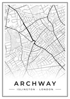 Street map poster of Archway, Islington, London
