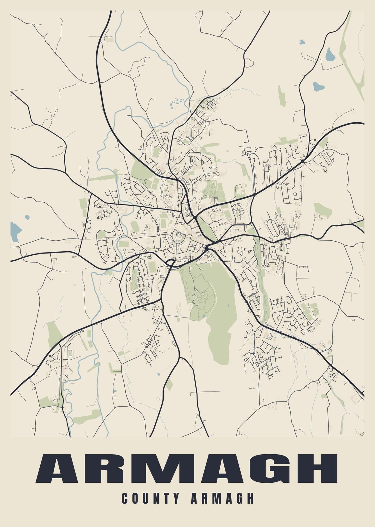 Street map poster of Armagh, County Armagh