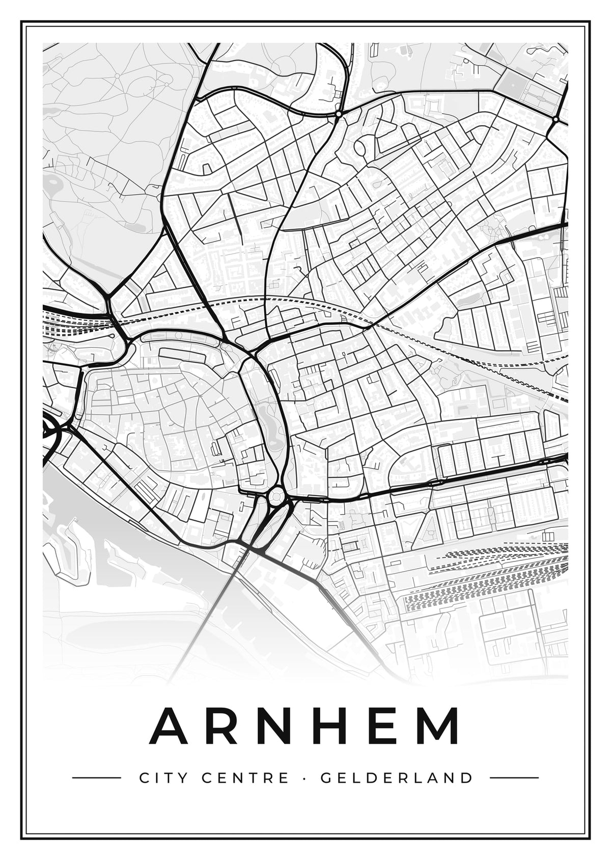 Street map poster of Arnhem city centre, Gelderland