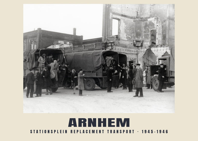 Stationsplein replacement transport, Arnhem — 1945–1946 · Historic photograph print