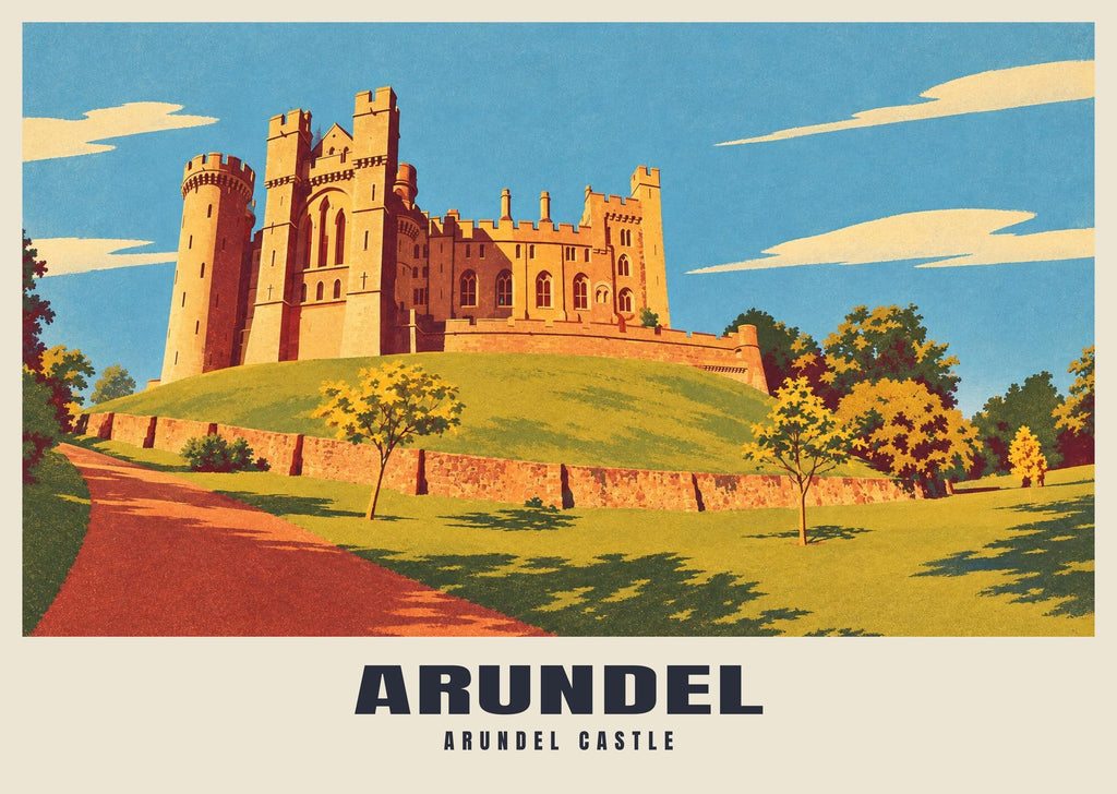 Arundel Castle poster, Retro Railway style