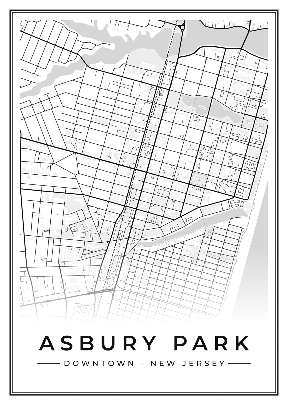 Street map poster of downtown Asbury Park, New Jersey