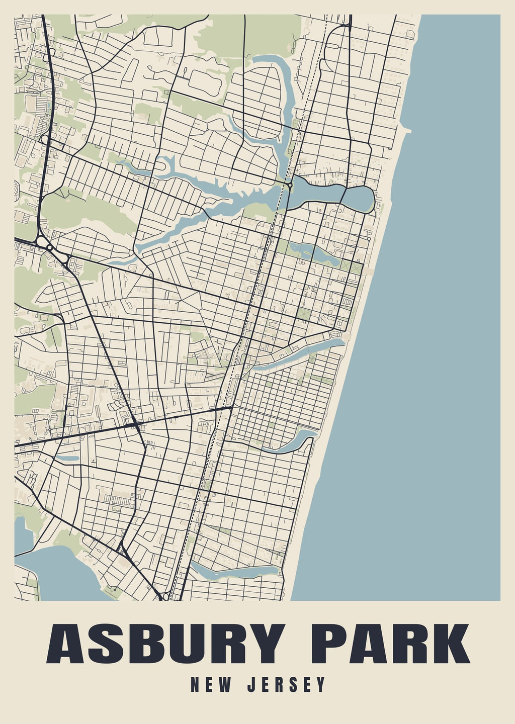 Street map poster of Asbury Park, New Jersey