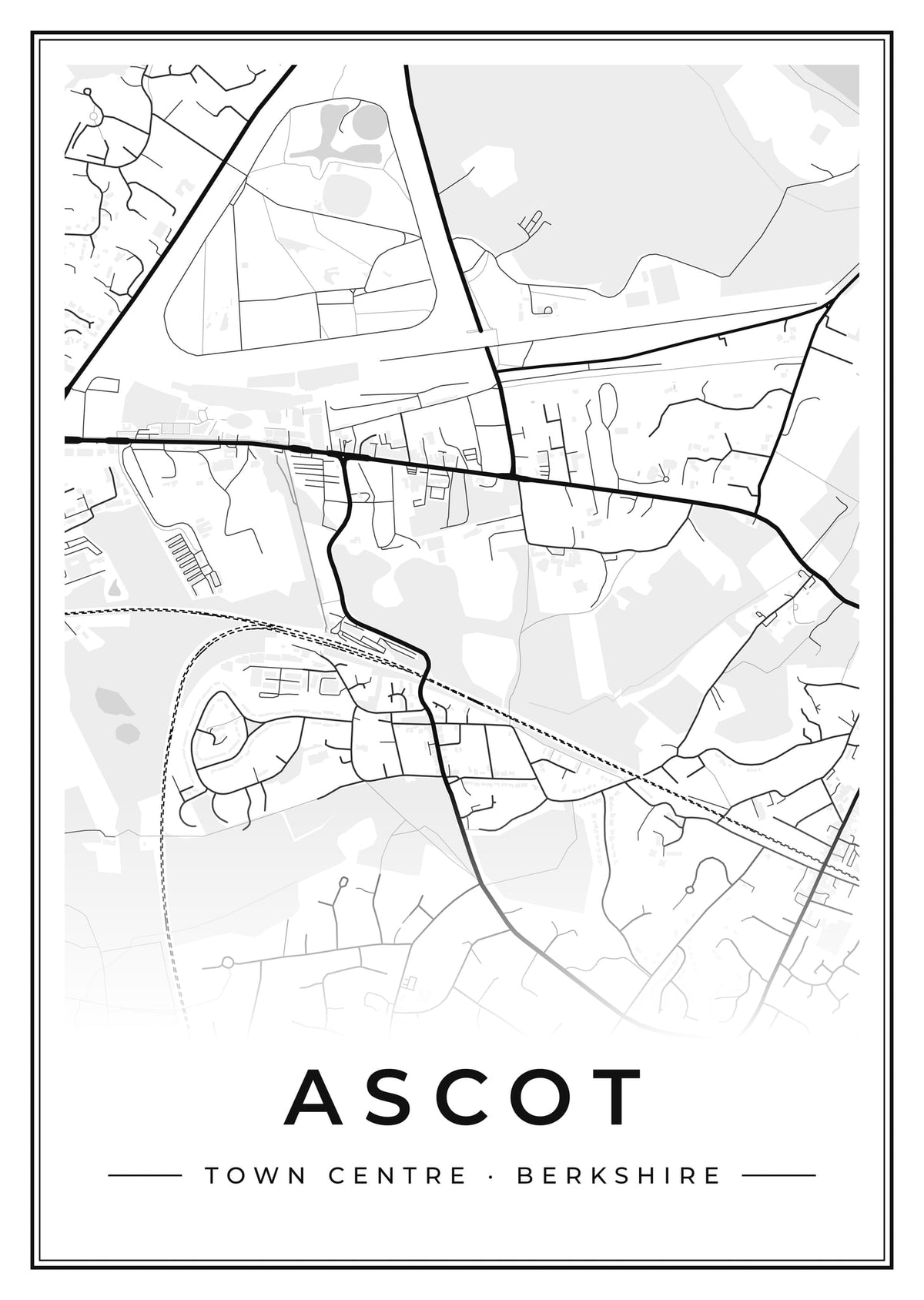 Street map poster of Ascot town centre, Berkshire